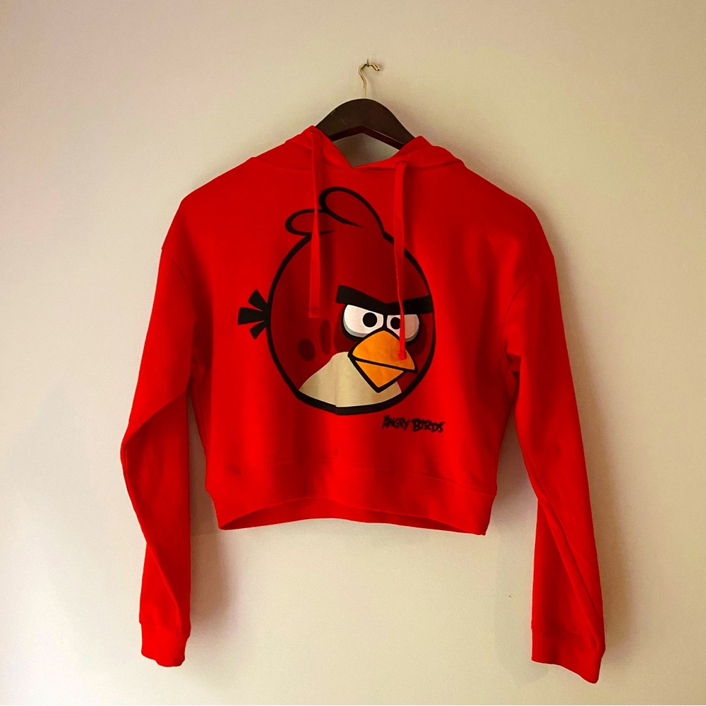 Angry Birds Kids Youth Red Cropped Lightweight Hoodie Sweatshirt Size S-L